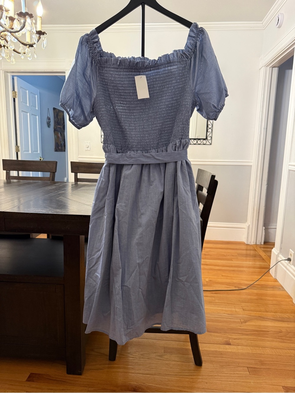 💙 Sweet & Cottagecore! Light Blue Smocked Chambray Dress